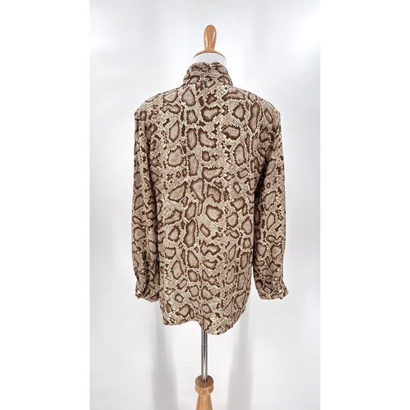BALLA VALENTINA Shirt Womens Medium Cream Brown Snake Python Print Silk Blouse - Picture 2 of 16